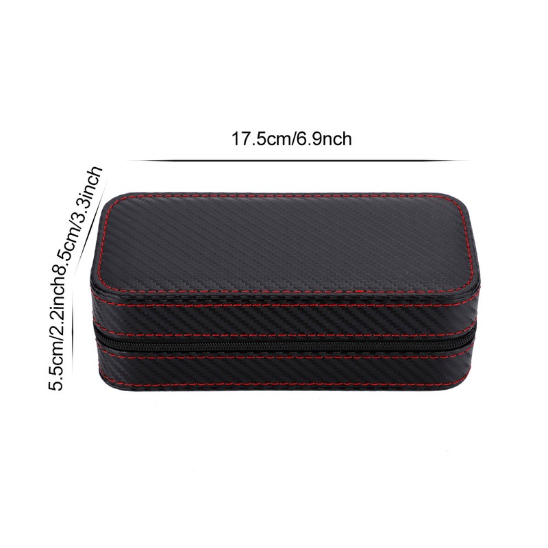 Portable 2Slots Carbon Fiber Leather Watch Storage Box Case Wristwatch