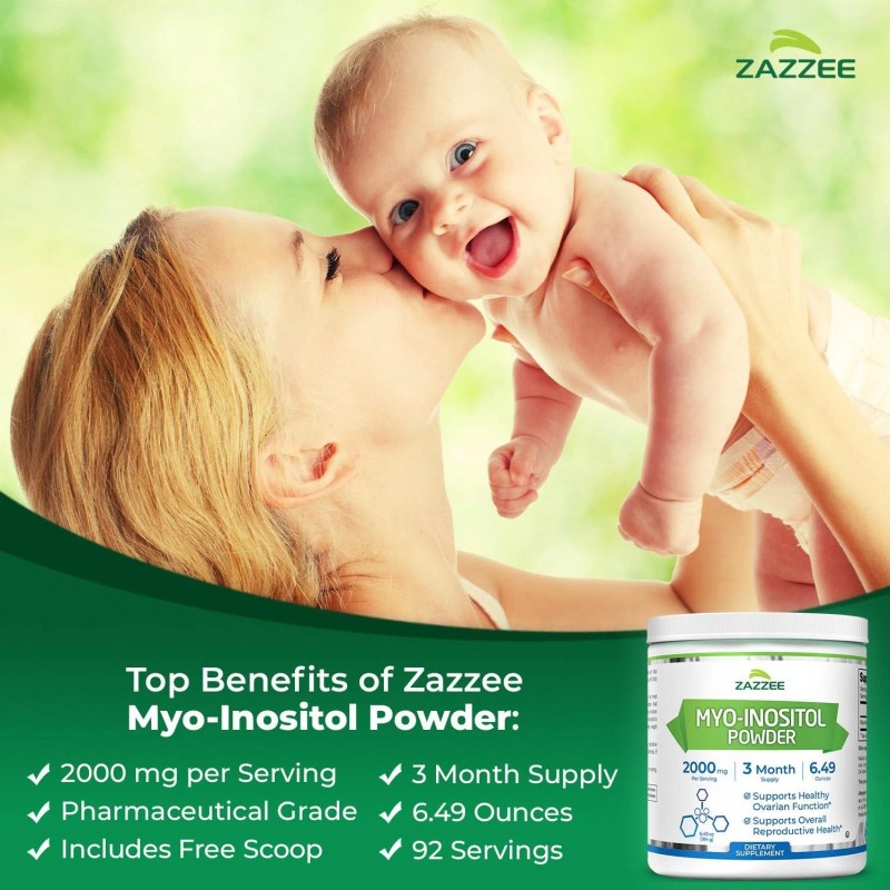 Zazzee Myo-Inositol Powder, 3 Month Supply, 92 Servings, 2000 mg