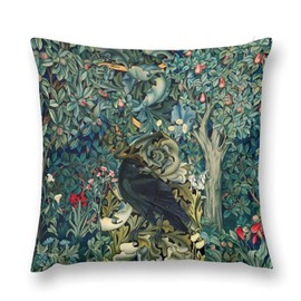 Keebik William Morris Raven Blue Green Floral Forest Throw Pillow Cover Soft Decorative Throw Pillowcases Cushion Case for Home Decor Living Room Bed Couch Car 20x20 Inch