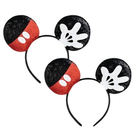 CHuangQi 2pcs Mouse Ears Headbands with Shiny Bow Double-sided Sequins Glitter Hair Accessories for Birthday Party Celebration (XC25#2)