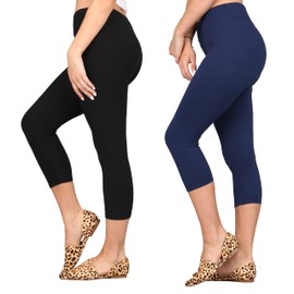 Lildy Solid Capri Super Soft Leggings, Navy/Black, L-XXL