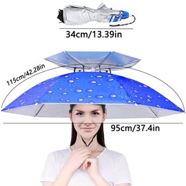 Rain Hat Sun Protection Umbrella Hat Parasol Head Umbrella Foldable with Elastic Band Double Layer 360 Degree Against UV Radiation for Outdoor Sports Fishing Camping Hat Sun Protection Beach, blue