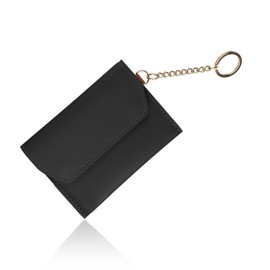 AfitLulu Credit Card Holder Wallet Ladies Purse with Keychain and 2 Compartments, Women Wallets Ultrathin Credit Card Wallet Slim Bank Card Holder Small Purses for Women with Snap (Double Snap, Black)