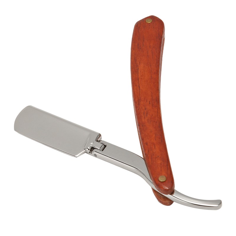 Folding Manual Straight Clipper Wooden Handle Barber Foldable Manual Beard