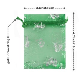 QIANHAILIZZ 100 pcs 3.5 x 4.7 Inch Butterfly Organza Jewelry Gift Pouch Candy Pouch Drawstring Wedding Favor Bags D18 (green)