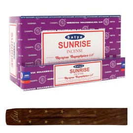 Original Satya Nag Champa Sunrise Incense Sticks | with M&J incense sticks holder | Full Box | for Aromatherapy, Spa, Yoga, Weddings, Meditation, Healing, Positivity and Relaxation