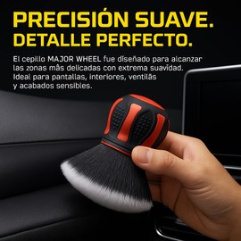 MAJOR WHEEL Cepillo de Detallado Cerdas Ultra Suaves, Mango Ergonómico Antideslizante, Limpieza Interior Profesional, Tableros, Pantallas y Ventilas
