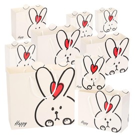 SALUDABLE Wrapping Bag with Rabbit Design, Paper Bag, Handbag with Gusset, Gift Bag with Rabbit Ears, Cute Animal (White M Size, Set of 5)