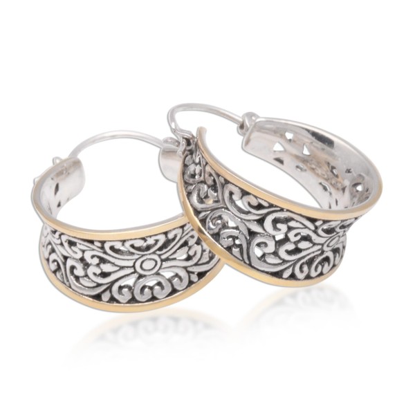 NOVICA Artisan Handmade Gold Accented Sterling Silver Hoop Earrings from