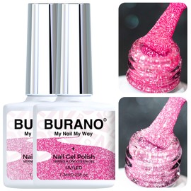 BURANO Pink Reflective Glitter Gel Nail Polish, 2 Bottles UV Sparkle Nail Polish Gel, 7.3ml Holographic Glitter Polish Curing Need for Nail Salon Home DIY S5 S21