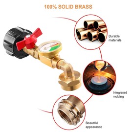 Propane Refill Adapter with Valve and Gauge, Fill 1 Pound Bottles from 20lb Tank Fits QCC1 / Type1 Propane Tank and 1 lb Throwaway Disposable Cylinder Propane Bottle Connector.