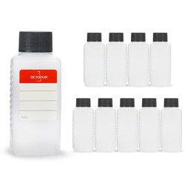 Octopus 10 x 100 ml Plastic Bottles, HDPE Plastic Bottles with Black Screw Caps, Empty Bottles with Black Screw Caps, Square Bottles with 10 Labelling Labels