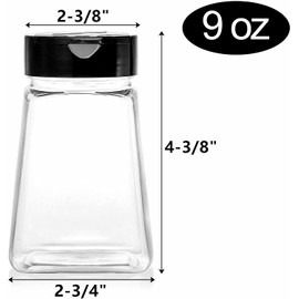 Tebery 24 Pack Clear Plastic Spice Jars with Black Flap Cap, 9OZ Seasoning Jars Storage Container Bottle To Pour Or Sifter Shaker for Storing Spice, Herbs and Powders