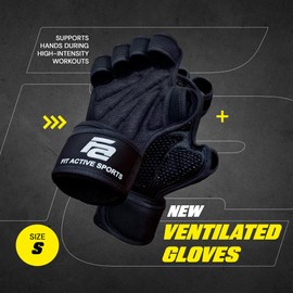New Ventilated Weight Lifting Gloves with Built-In Wrist Wraps, Full Palm Protection & Extra Grip. Great for Pull Ups, Cross Training, Fitness, WODs & Weightlifting. Suits Men & Women, Black, Small