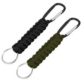 OFFCUP Paracord Keychain with Carabiner Clips 2 Pack, Paracord Keyring Clip with Ring Hanger, Carabiner Key Holder Braided Lanyard for Backpack Survival Camping Keys Hiking (Black+ Green)