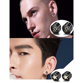 6 Pairs Black Stainless Steel Star Skull Scorpion Fake Gauges Stud Earring Gift for Men Women Non Pierced Clip On Earrings Set