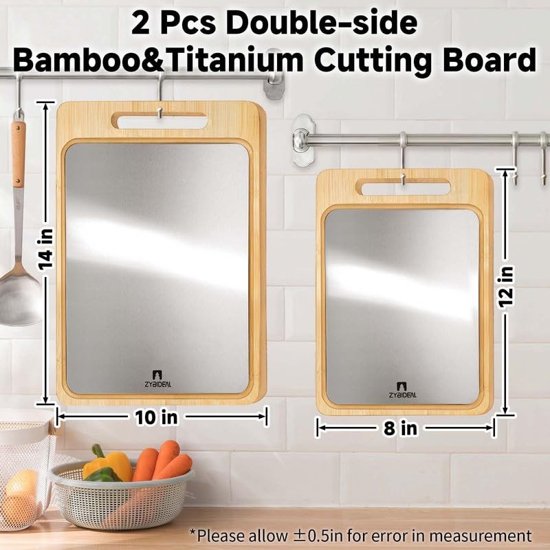 ZYBIDEAL 2PcsTitanium&Bamboo Cutting Board, Double Side Cutting Board for Kitchen,