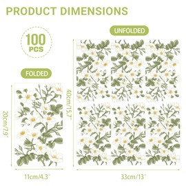 SMUAENSS 100 PCS Floral Napkins Disposable, White Magnolia Flower Pattern 3 Ply Disposable Hand Towels Home Party Guest Bathroom Napkin Bridal Shower Wedding, Decorative Napkins