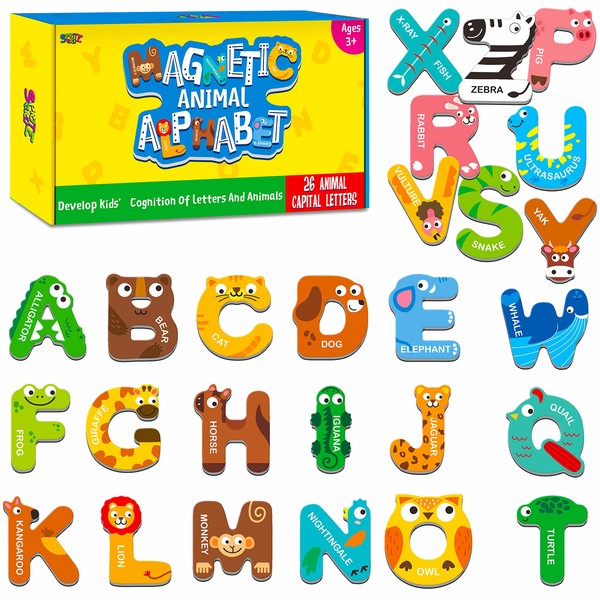 SpriteGru Large Size Magnetic Letters, Alphabet ABC Magnets for Refrigerator, Capital Animal Toys, Educational Spelling Learning Games for Children, Toddlers, 3 4 5 Years, Multicolor