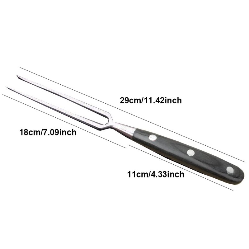 Stainless Steel Meat Fork Long Handle Cooking Tool Wooden Handle