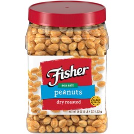 Fisher Snack Sea Salt Dry Roasted Peanuts, No Artificial Colors or Flavors, 2.25 lb