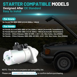 Farrme 17870 Starter Motor Fit for Acura TSX 2004-2005 for Honda Accord 2003-2005 for Element 2003-2006 L4 2.4L 1.6KW 9-Teeth Automotive Replacement Starter 31200-RAA-A51 31200-RAA-A52 SMU0311 17870N