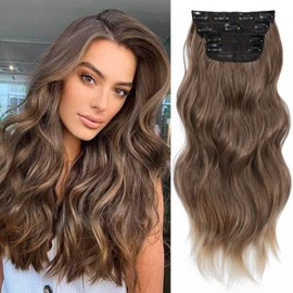4Pcs Hair Extensions Clip in 20inch Curly Full Head Synthetic Hair Extension Wavy Hair Pieces for Women