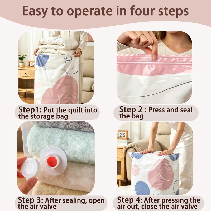 2PCS Large No Pump Vacuum Storage Bags,Press& Seal, No Pump