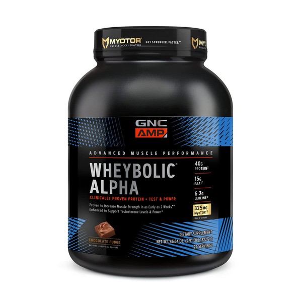 GNC AMP Wheybolic Alpha with MyoTOR Protein Powder | Targeted Muscle Building and Workout Support Formula with BCAA | 40g Protein | 22 Servings | Chocolate Fudge