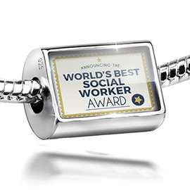 NEONBLOND Sterling Silver Bead Worlds Best Social Worker Certificate Award Charm Fits All European Bracelets