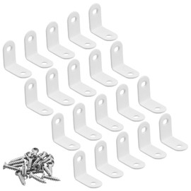 Pack of 20 Angle Connectors, White, 30 x 30 x 16 mm, Stainless Steel Metal Angle 90 Degrees, Small Angle with Screws, L Shape Furniture Angle Angle Angle Steel Angle for Furniture, Chair, Table,