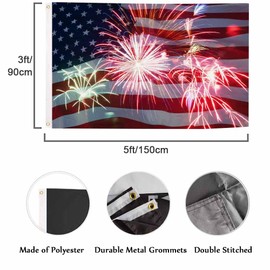 Swono Colorful Fireworks USA Flag 3x5 ft - 4th Of July Independence Day Celebrate Happy Big Flag for Outdoor Indoor Office Workplace Home Garden Business