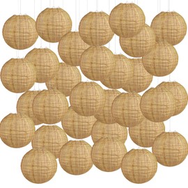 30 Pieces Burlap Paper Lanterns 8 Inch Chinese Round Paper Lanterns Hanging Burlap Print Paper Lanterns Farmhouse Classroom Lanterns Decor for Home Wedding Birthday Party Ceremonial Event (30 PCS)