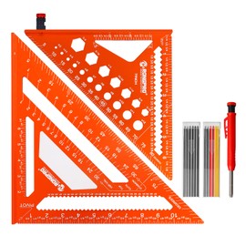 RONGPRO 2pcs Rafter Square, 12-inch & 7-inch Carpenter Sqaure Set with Woodworking Pencil, Carpenter Measuring Layout Tool, Aluminum Alloy Triangle Ruler for Woodworking- Imperial