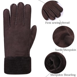 Harssidanzar Winter Leather Gloves,Ladies Cold Weather Sheepskin Shearling Heated Warm Furry Cuff Gloves KL023,Brown,Size L