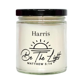 Keepsake Harris Be The Light Matthew 5:14 Candle, Harris Birthday Christmas Graduation Gifts for Harris Bible Verse Religious Christian Harris Name Custom Gifts for Men Women Soy Candle, Vanilla