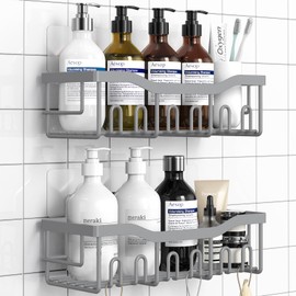 EUDELE Shower Caddy 2 Pack, Adhesive Shower Organizer for Home Decor & Kitchen Storage, No Drilling, Rustproof Stainless Steel Bathroom Shelf Organizer