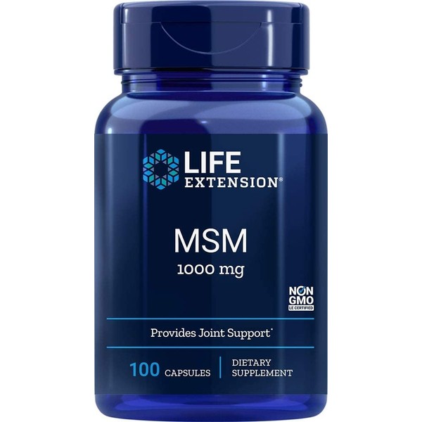 Life Extension MSM 1000 mg - Supports Healthy Joints & Cartilage, Preserves Mobility & Function - Relieves Discomfort - Gluten-Free, Non-GMO - 100 Capsules