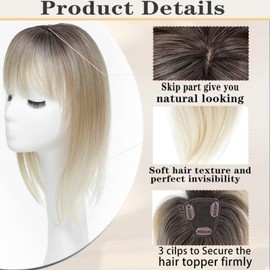 RUNRAYAY Hair Topper, 360° 3D Hair Toppers for Women with Thinning Hair, 18 Inch Long Pieces for Women Clip in Middle Part Bangs, Blonde Rt6/22/613A#