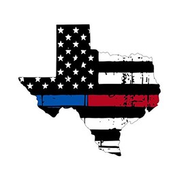 Texas Tattered Thin Blue-red line Flag Honoring Our Men & Women of Law Enforcement and Fire Fighters USA America car Symbol Sticker Decal die Cut Vinyl Window - Made and Shipped in USA