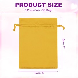PATIKIL Satin Gift Bags, 6 Pcs 7 x 5 Inch Wedding Favor Drawstring Bags with Drawstring for Birthday Christmas Jewelry Party, Gold Tone