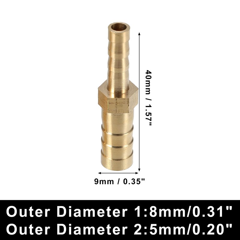 X AUTOHAUX 2 Pcs 8mm-5mm Straight Shaped Hose Barb Brass