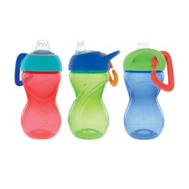 Nuby No-Spill Clik-It Soft Spout Sippy Cup with Carabiner Clip - (3-Pack) 10 oz - Baby Sippy Cup for 6+ Month Old with Easy Grip - Red/Green/Blue