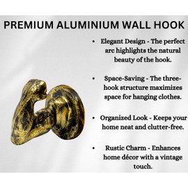 AYZCORP Set of 3 Aluminium Muscle Arm Shape Coat Hooks Wall Art Decor-Muscle Arm Shape Hangers and Key Holder-Clothes Rack and Backpack Hanger-Coat Hooks Home Decor for Storage (Brass Antique)