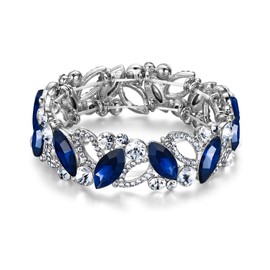 Flyonce Bridal Bracelet for Wedding Marquised Rhinestone Crystal Elastic Stretch Bracelets for Women (Blue)