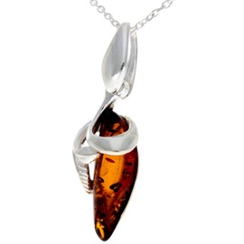 Genuine Cognac Baltic Amber & Sterling Silver Art Deco Pendant without Chain - GL391