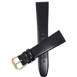 Bandini 12mm Womens Italian Leather Watch Band Strap - Black - Classic - Slim - Gold Buckle