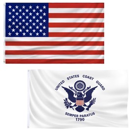 Set of 2 US Coast Guard Flag 3x5 Outdoor, American United States Military Flags & USA Banner for Outdoor Indoor Garage Room Wall (Coast Guard)