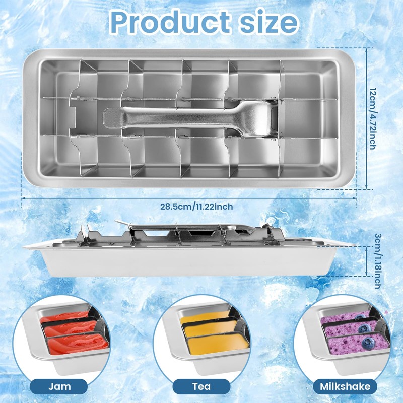 Stainless Steel Ice Cube Tray 18 Slot Removable Metal Ice