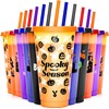 Spooky 12-Pack Halloween Color Changing Cups with Lids and Straws - 24 oz Plastic Tumblers for Halloween Party Favors, Reusable Cups with Lids and Straws for Halloween Decorations